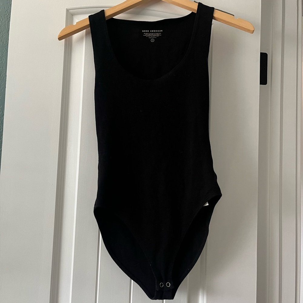 Good American Black Sleeveless One-Piece Bodysuit size 1
